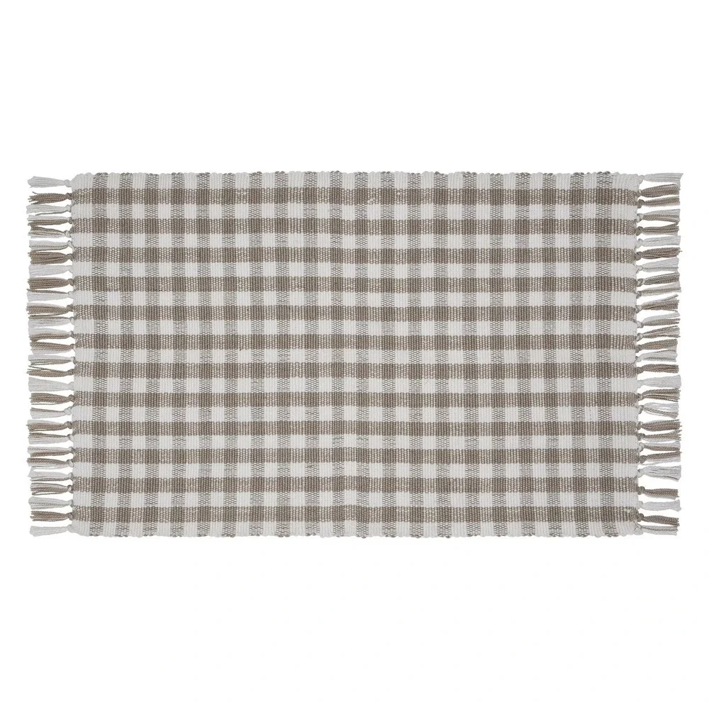 My Texas House Taupe Gingham Fringe Indoor/Outdoor Layering Rug, 24x38
